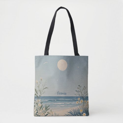 Moonlit Serenity Pastel Beach Landscape Design Tote Bag