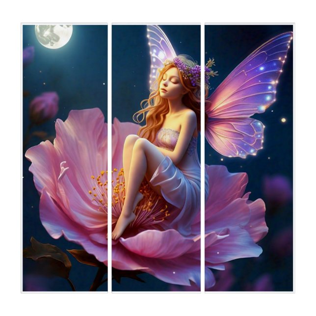 Moonlit Serenity: The Fairy's Gentle Slumber" Triptych (Front)