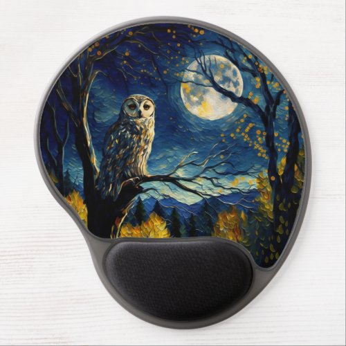 Moonlit Serenity _ Van Goghs Whimsical Owl _ Gel Mouse Pad