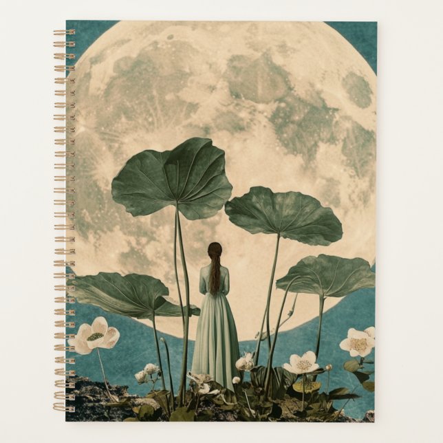Moonlit Serenity – Vintage Lotus Scene Planner (Front)