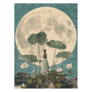 Moonlit Serenity – Vintage Lotus Scene Tablecloth