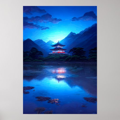 Moonlit Serenity White Walled Temple Poster