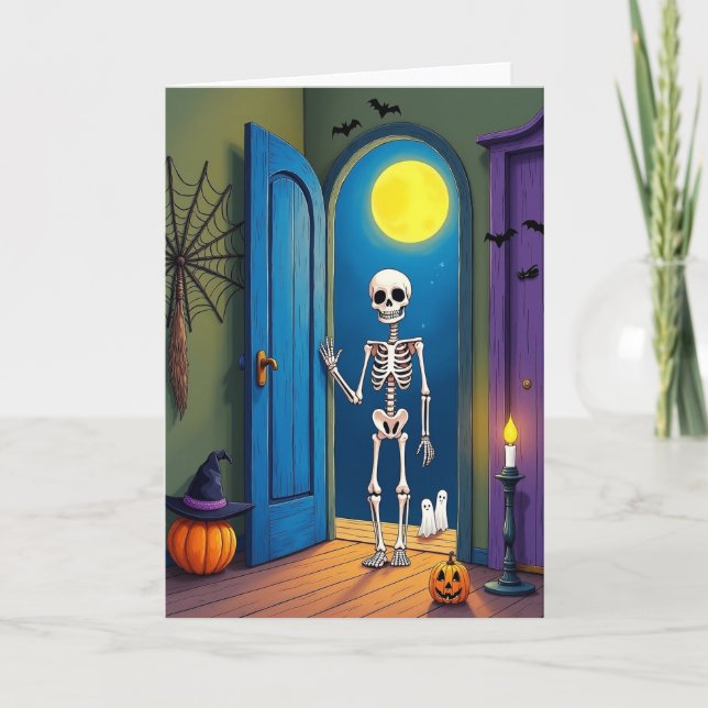 Moonlit Skeleton Welcome Card (Front)