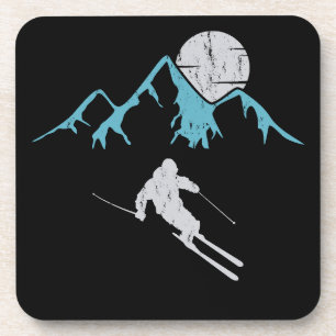Moonlit Skiing Beverage Coaster