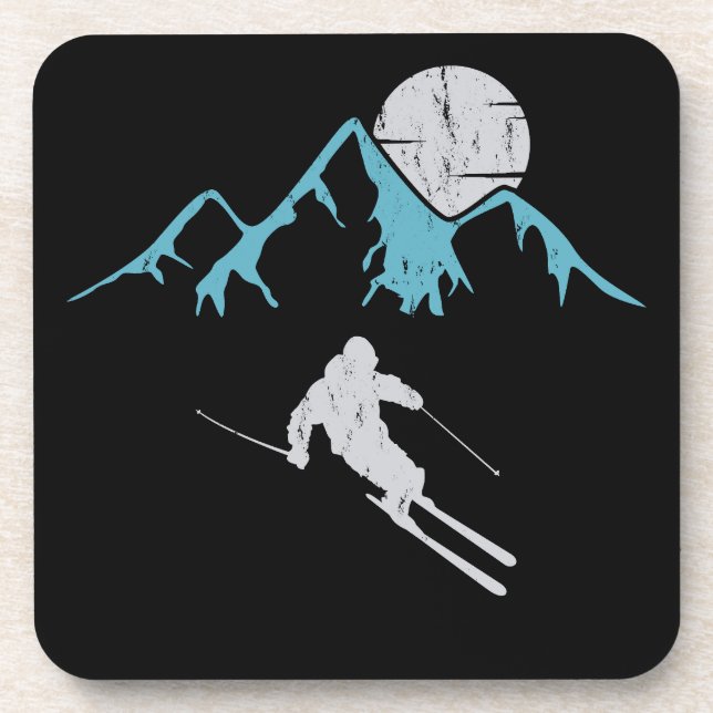 Moonlit Skiing Beverage Coaster (Front)