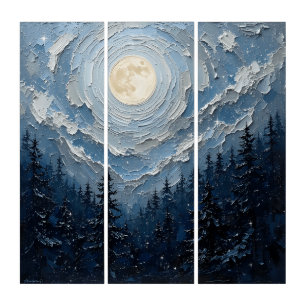 Moonlit Sky Over Forest Triptych Wall Art
