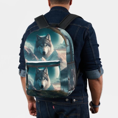 Moonlit Sky Spirit of the Wolf  Printed Backpack