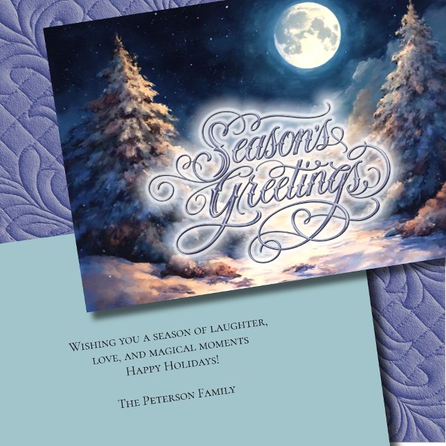 Moonlit Snowy Winter Scene Season's Greetings Holiday Card (Creator Uploaded)