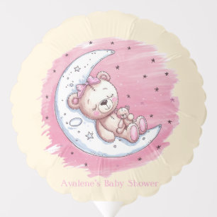 Moonlit Snuggles: A Bear’s Dream Girl Baby Shower Balloon