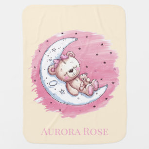 Moonlit Snuggles: A Bear’s Dream Girl Baby Shower Blanket