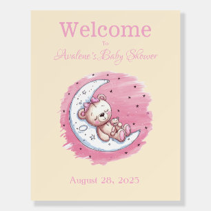 Moonlit Snuggles: A Bear’s Dream Girl Baby Shower Foam Board