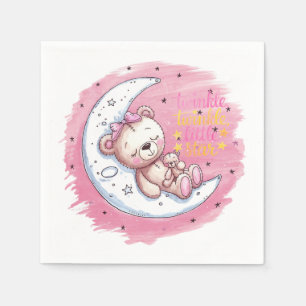 Moonlit Snuggles: A Bear’s Dream Girl Baby Shower Napkins