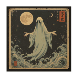 Moonlit Specter: The Shibuya Ghost – Wood Wall Art