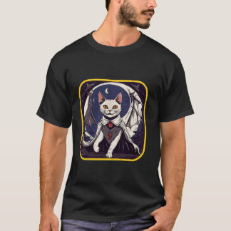 Moonlit Spooky Vampire Cat Halloween Bat Feline Fr T-Shirt