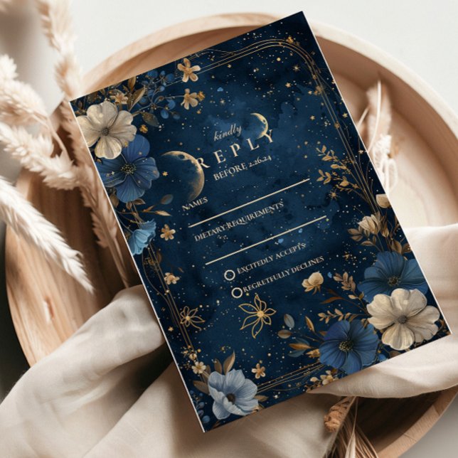Moonlit Starflower Wedding RSVP Card (Creator Uploaded)