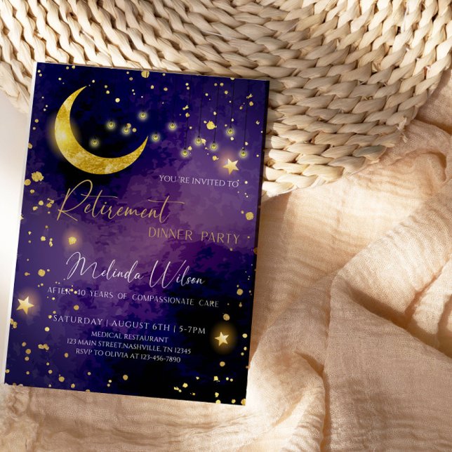 Moonlit Starry Night Nurse Retirement Party Invitation (Creator Uploaded)