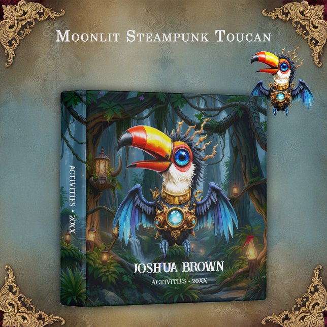 Moonlit Steampunk Toucan.  3 Ring Binder (Creator Uploaded)