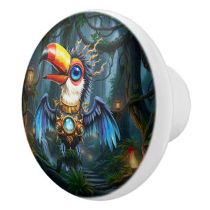 Moonlit Steampunk Toucan. Ceramic Knob