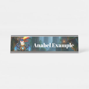 Moonlit Steampunk Toucan. Desk Name Plate