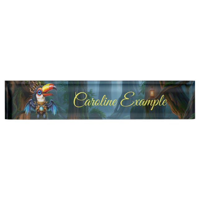 Moonlit Steampunk Toucan.  Desk Name Plate (Front)