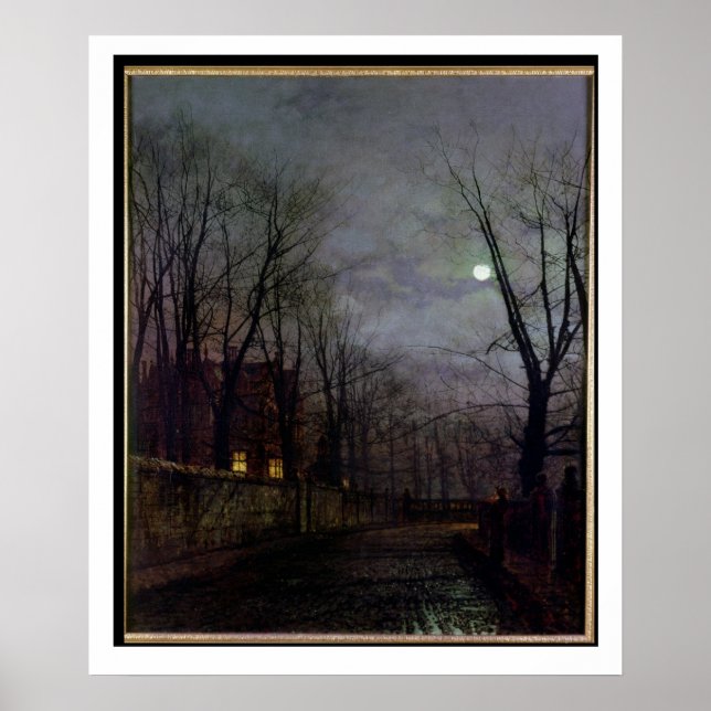 Moonlit Street Scene, 1882 (oil on canvas) 2 Poster (Front)