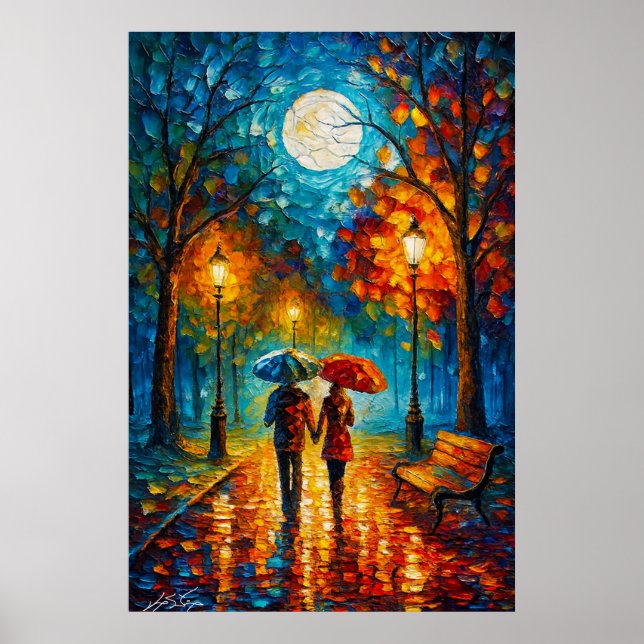 Moonlit Stroll - Romantic Rain Walk Poster (Front)