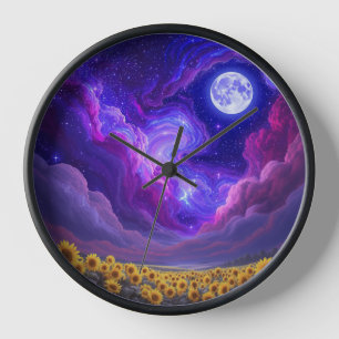 Moonlit Sunflower Sky Wall Clock