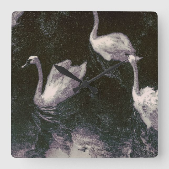Moonlit Swan Lake Square Wall Clock (Front)
