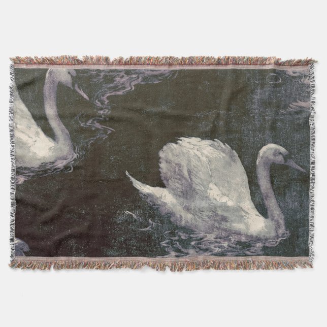 Moonlit Swan Lake Throw Blanket (Front)