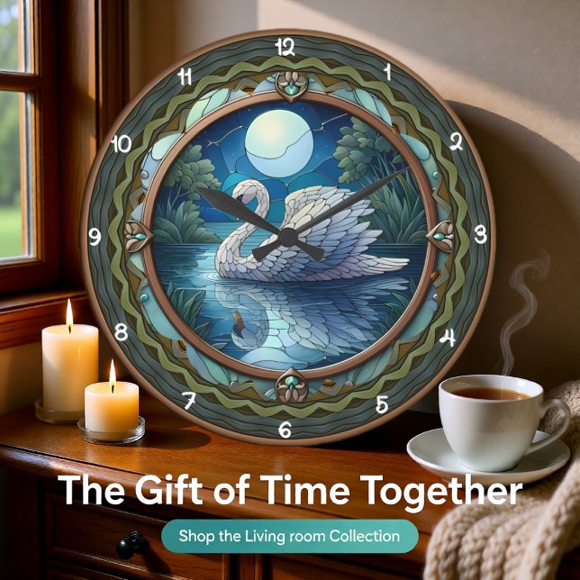 Moonlit Swan Stained Glass Art Large Clock (Creator Uploaded)