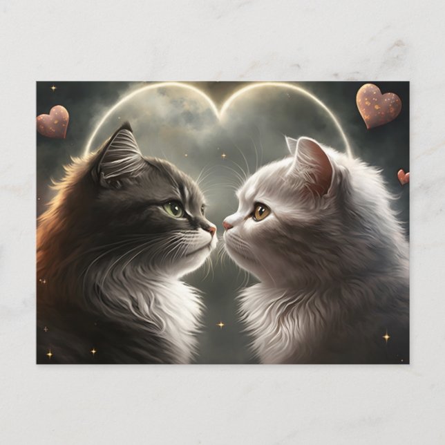 Moonlit Sweetheart Cats Valentine Postcard (Front)