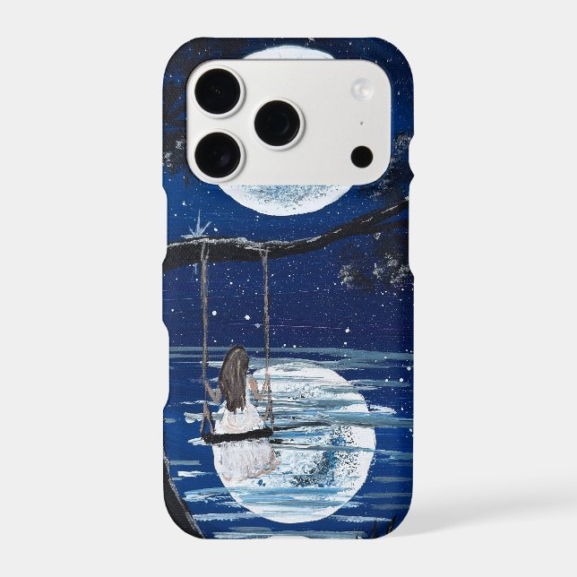 Moonlit swing-handmade artwork  iPhone case (Back)
