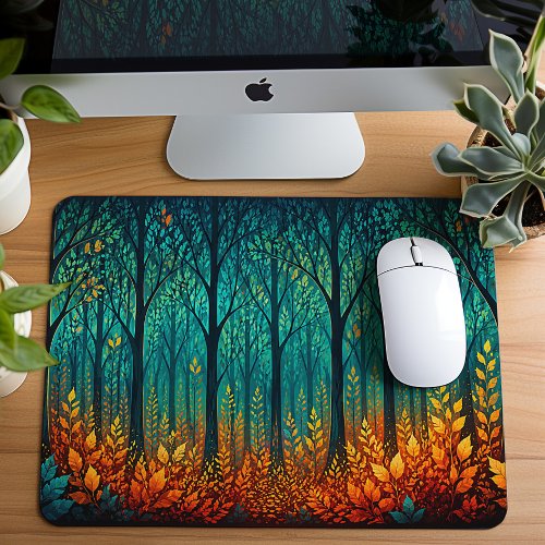 Moonlit Teal Forest Fantasy Art Mouse Pad