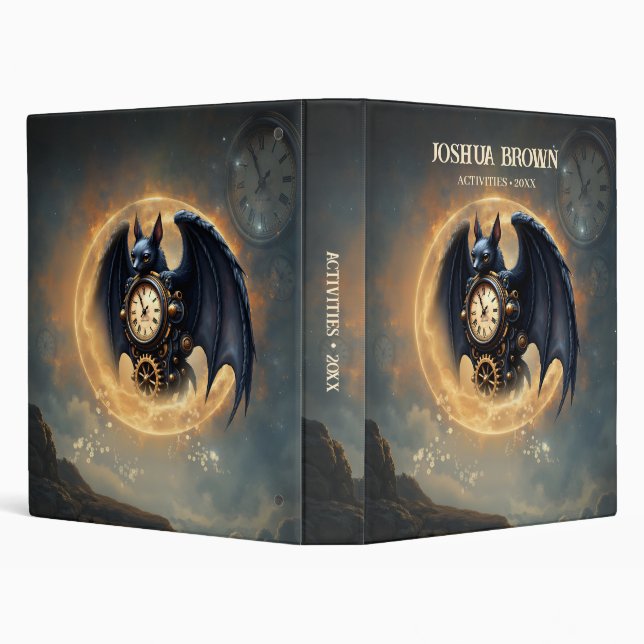 Moonlit Timekeeper – Steampunk Bat  3 Ring Binder (Background)