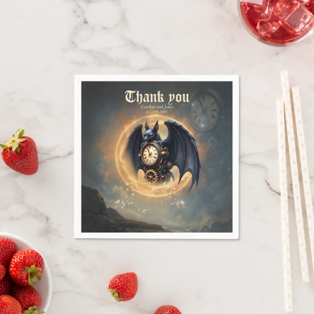 Moonlit Timekeeper – Steampunk Bat  Napkins (Insitu)