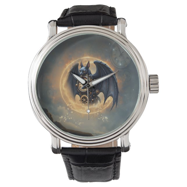 Moonlit Timekeeper – Steampunk Bat  Watch (Front)