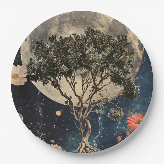 Moonlit Tree & Blossoms Paper Plates (Front)