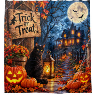 Moonlit Trick-or-Treat Haunted House Shower Curtain
