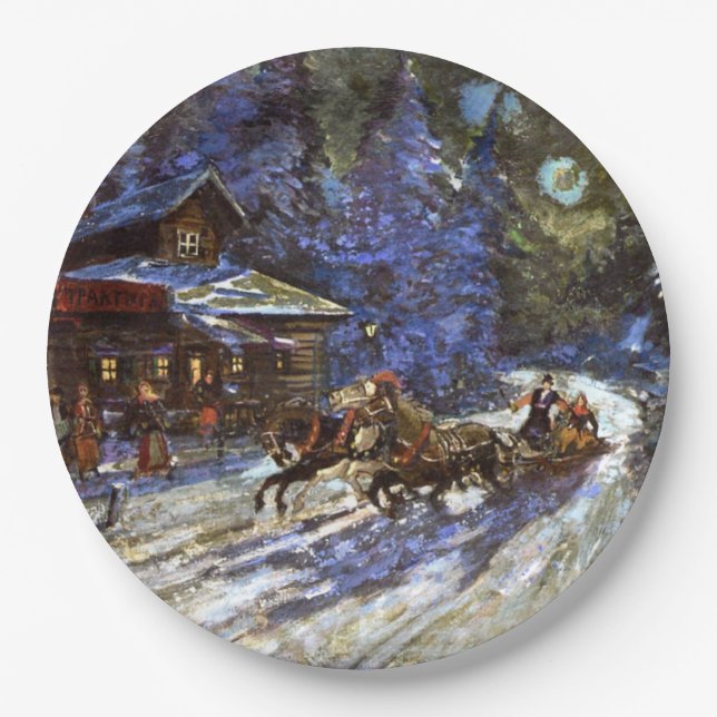 Moonlit Troika Ride Paper Plates (Front)