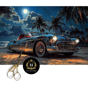 Moonlit Tropical Vintage Car Decoupage Tissue Paper