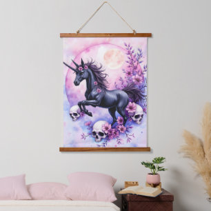 Moonlit Unicorn Among Forgotten Roses, Hanging Tapestry