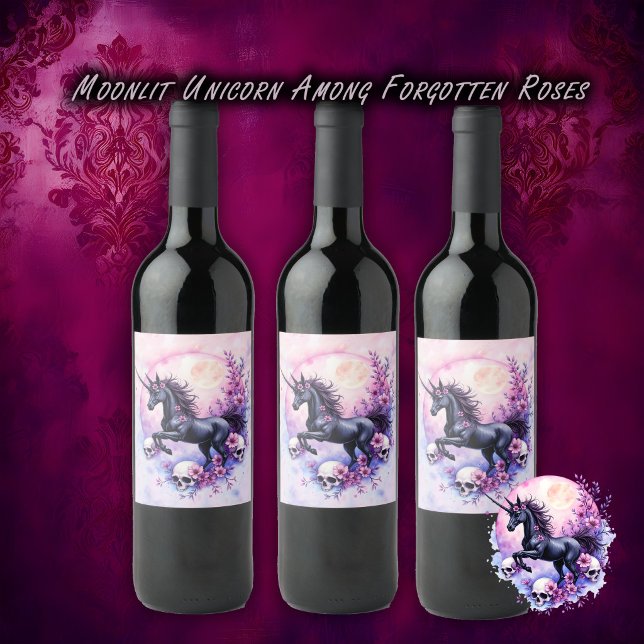 Moonlit Unicorn Among Forgotten Roses, Wine Label (Creator Uploaded)