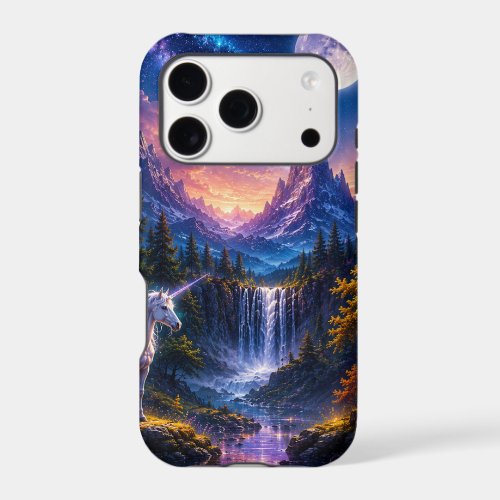 Moonlit Unicorn Fantasy Landscape iPhone 17 Pro Case