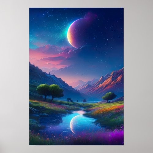 Moonlit Valley A Charming Night Poster