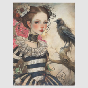 Moonlit Victorian Gothic Girl & Raven Fantasy  Tissue Paper