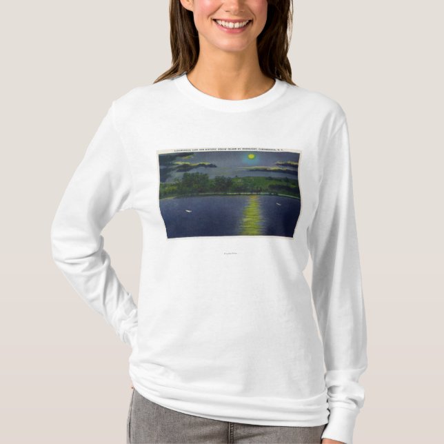 Moonlit View of Historic Squaw Island and Lake T-Shirt (Front)