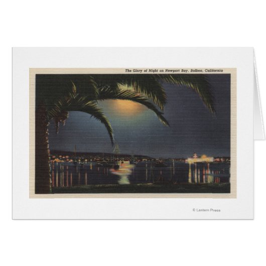 Moonlit View of Newport Bay Cards (Front Horizontal)
