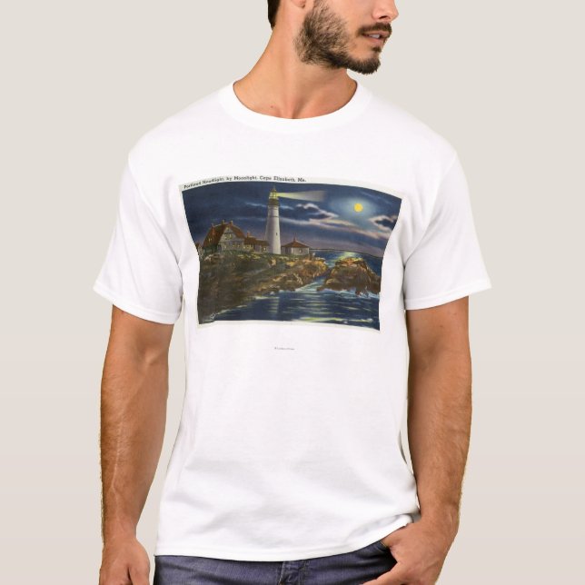 Moonlit View of the Portland Head Lighthouse T-Shirt (Front)