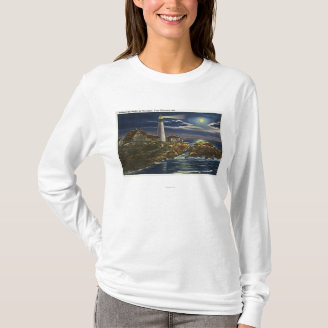 Moonlit View of the Portland Head Lighthouse T-Shirt (Front)