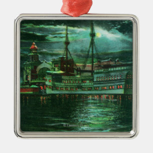 Moonlit View of the Restaurant Ship Hotel Metal Ornament